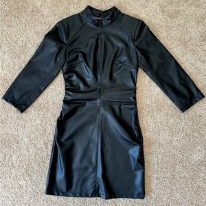 NWT Zara Black Long Sleeve Faux Leather Open Back Dress